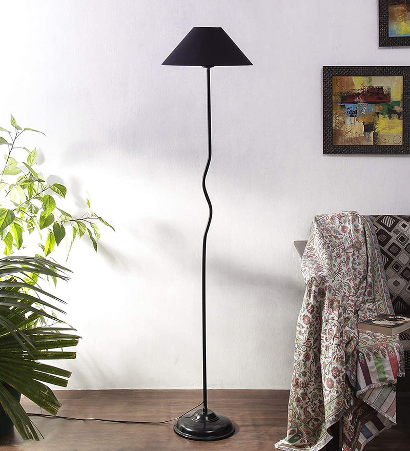 Black Cotton Designer Wrought Iron Floor Lamp for Home Decor (13" Black)