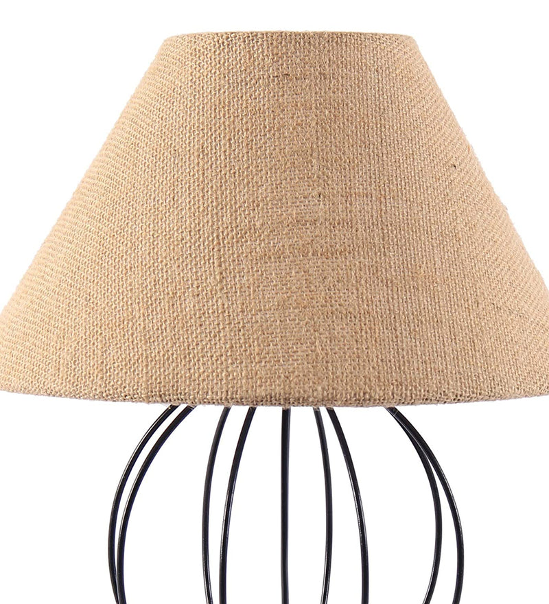 Beige Jute Round Table Lamp