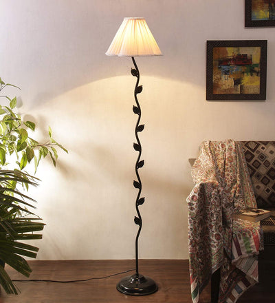 Off-White Cotton Vintage Floor Lamp