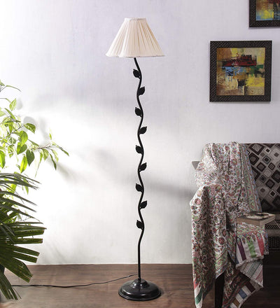 Off-White Cotton Vintage Floor Lamp