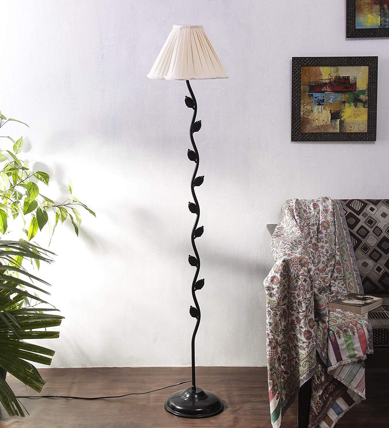 Off-White Cotton Vintage Floor Lamp