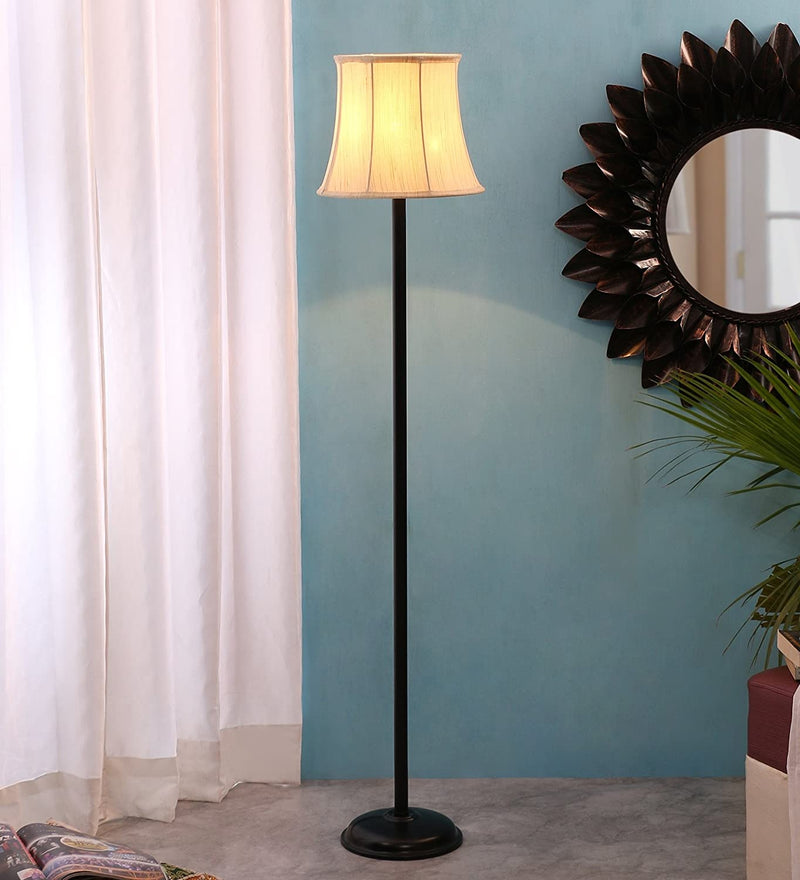 Off White Cotton Designer Stick Iron Floor Standing Lamp
