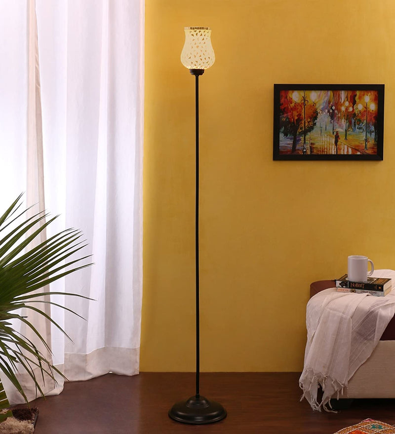 Glass Floor Lamp with Shade, Base and Wire Connector, Silver, Pack of 1 lamp, 1 Base , 1 wire connector, 1 Shade