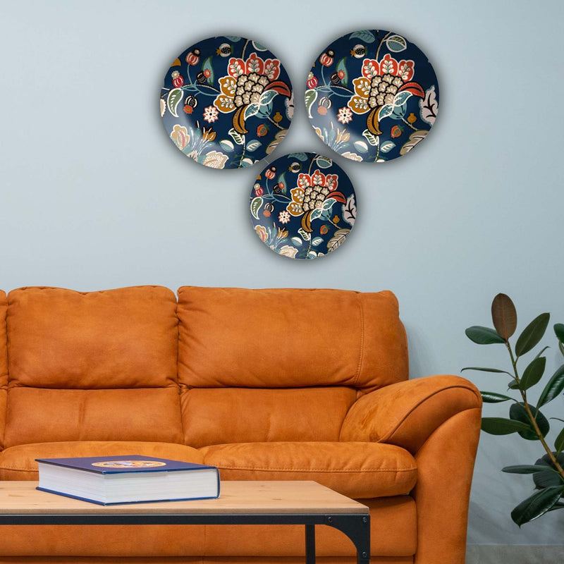 Colorful Floral Pattern Wall Plates Painting Set of Three