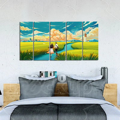 Lovely Couple Enjoying Nature Canvas Wall Painting - With 5 Panel