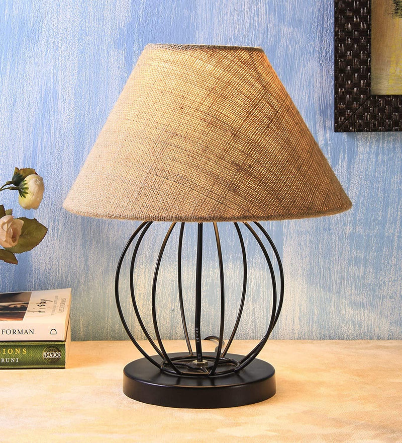 Beige Jute Round Table Lamp