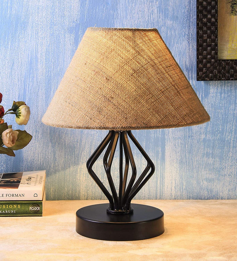 Beige Jute Designer Triangle Iron Table Lamp