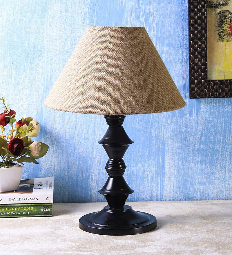 Beige Jute Designer Do Katori Iron Table Lamp