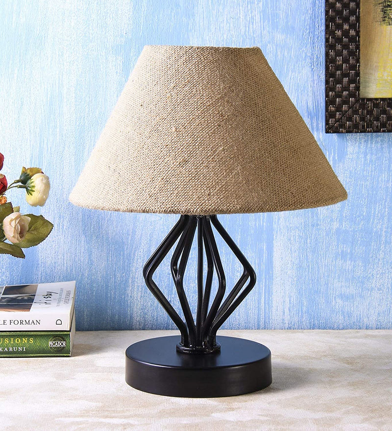 Beige Jute Designer Triangle Iron Table Lamp