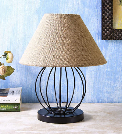 Beige Jute Round Table Lamp