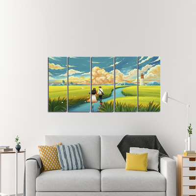 Lovely Couple Enjoying Nature Canvas Wall Painting - With 5 Panel