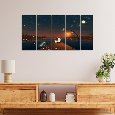 Couple Love Scenery Canvas Wall Painting - With 5 Panel