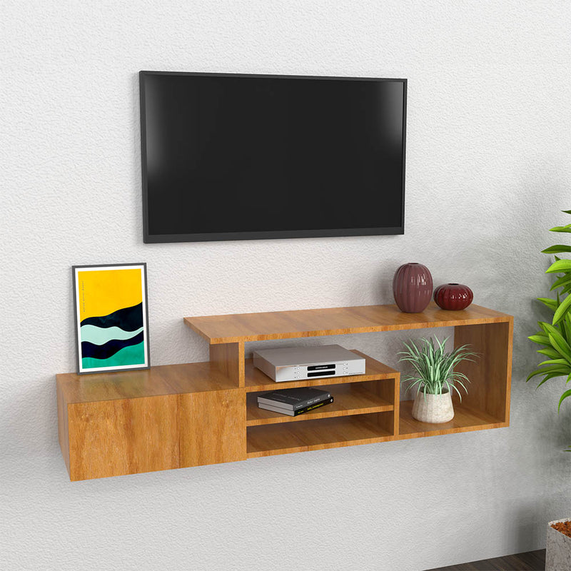 Oak Finish Designer Wooden Tv Unit Cabinet