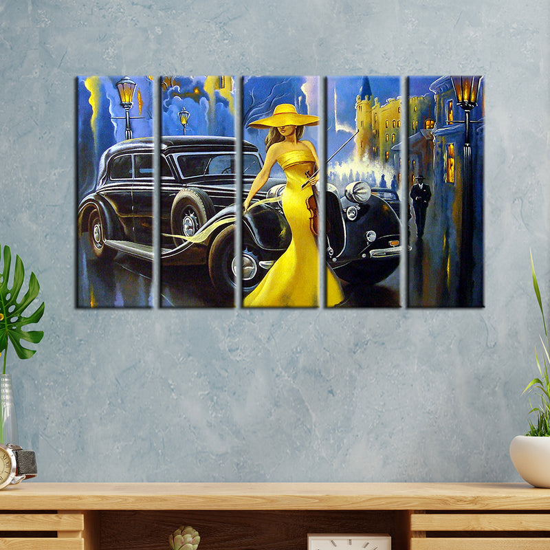 Modern Art Design Girl Canvas Wall Hanging -With 5 Panel