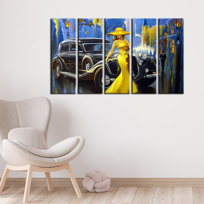 Modern Art Design Girl Canvas Wall Hanging -With 5 Panel