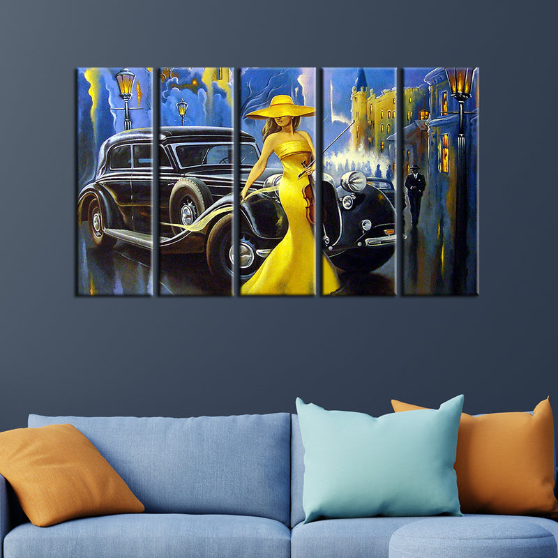 Modern Art Design Girl Canvas Wall Hanging -With 5 Panel