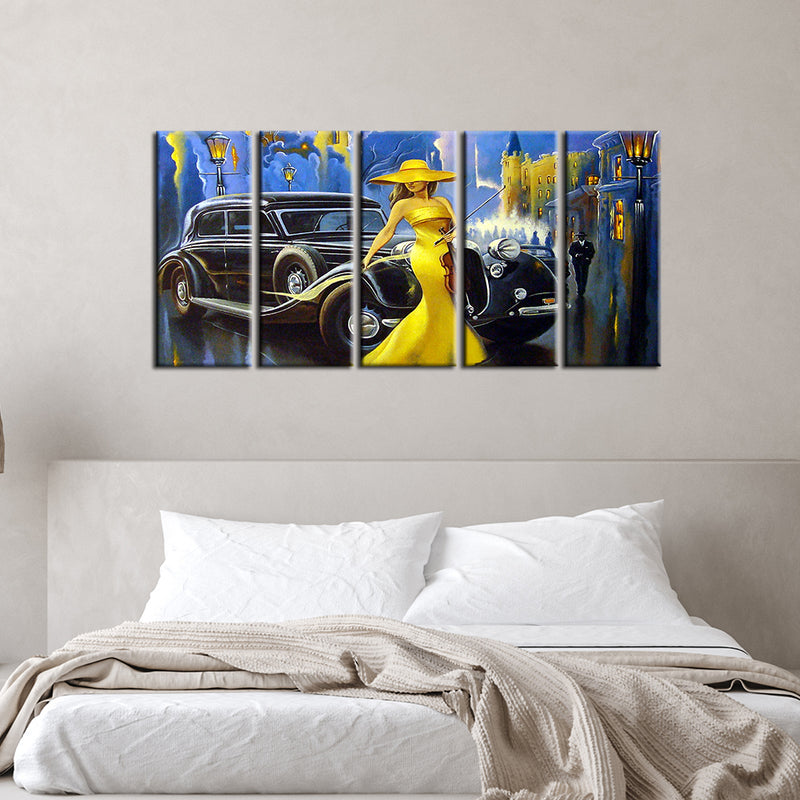 Modern Art Design Girl Canvas Wall Hanging -With 5 Panel