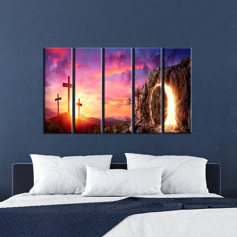 Miracle At The Cross Canvas Wall Painting- With 5 Frames