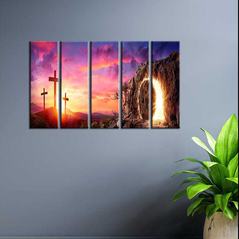 Miracle At The Cross Canvas Wall Painting- With 5 Frames