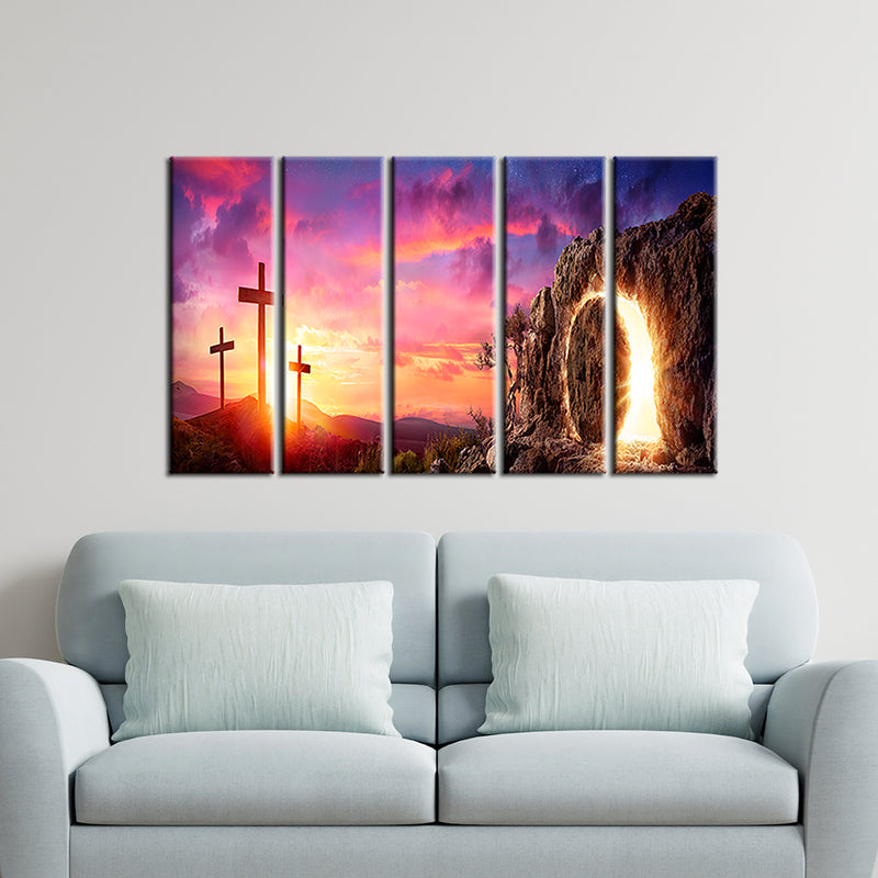 Miracle At The Cross Canvas Wall Painting- With 5 Frames