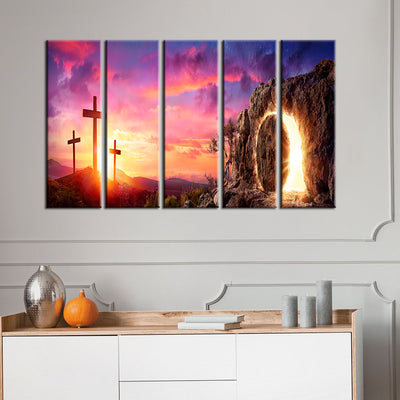 Miracle At The Cross Canvas Wall Painting- With 5 Frames