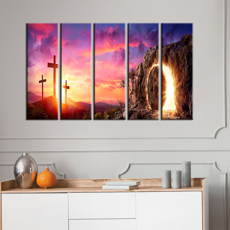 Miracle At The Cross Canvas Wall Painting- With 5 Frames