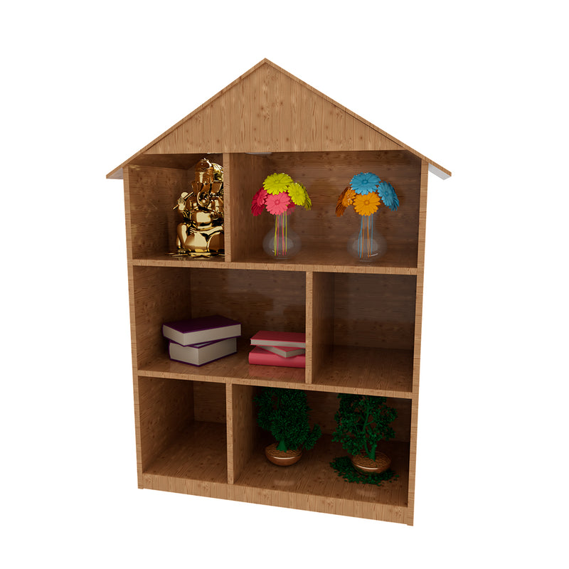 House Shape Oak Wooden Wall Display Shelf