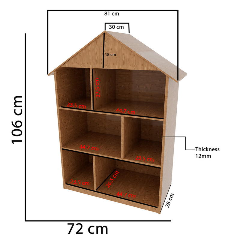 House Shape Oak Wooden Wall Display Shelf