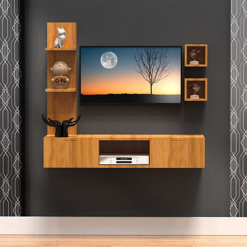 Oak Finish Shelved Tv Unit Cabinet