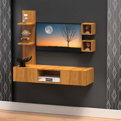 Oak Finish Shelved Tv Unit Cabinet
