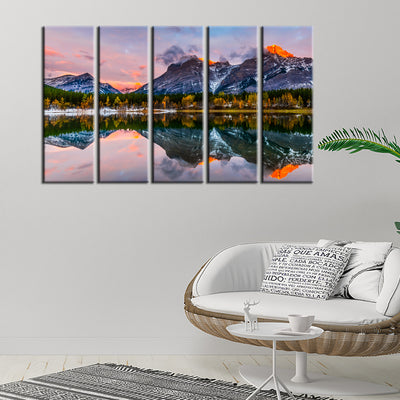 Colorful Weather Mountain View Canvas Wall Painting- With 5 Frames