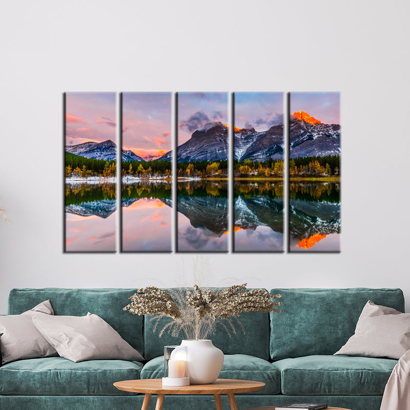 Colorful Weather Mountain View Canvas Wall Painting- With 5 Frames