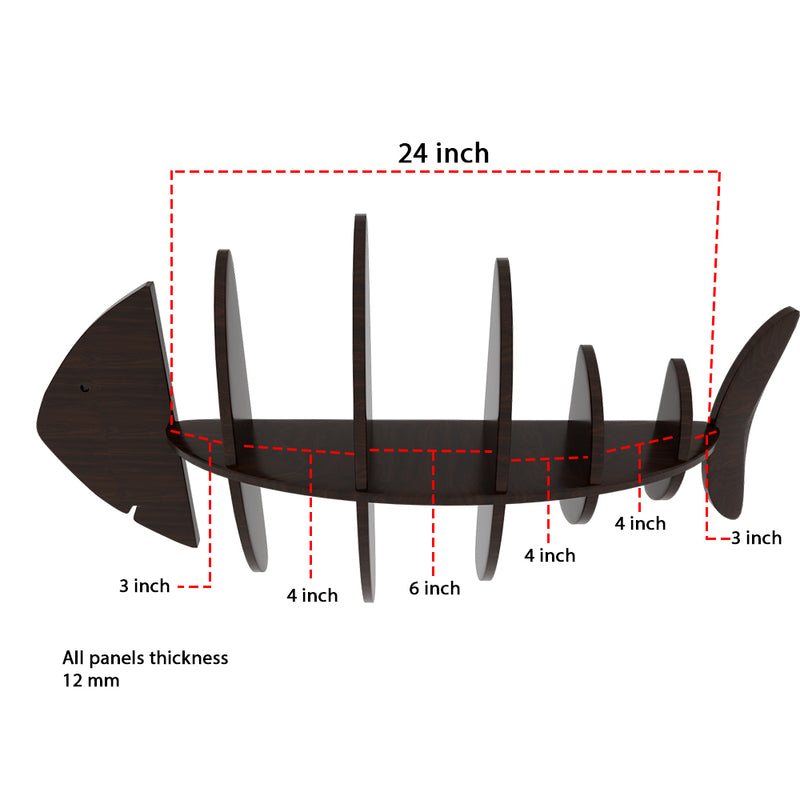 Oak Finish Wooden Fish Shape Wooden Wall Display Shelf