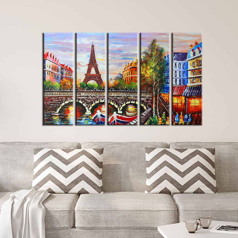 Eiffel Tower Sea View Canvas Wall Painting- With 5 Frames