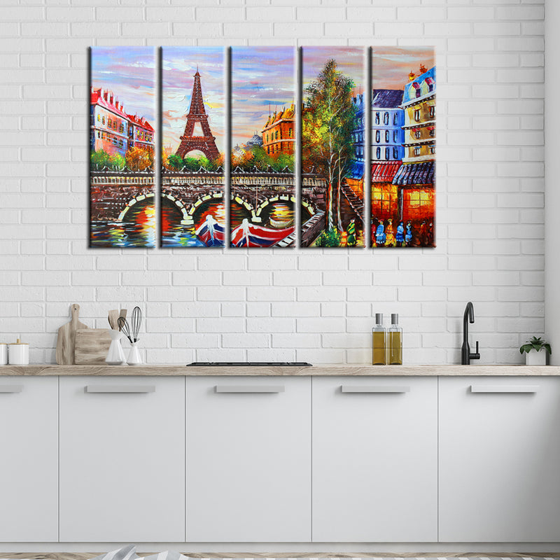 Eiffel Tower Sea View Canvas Wall Painting- With 5 Frames