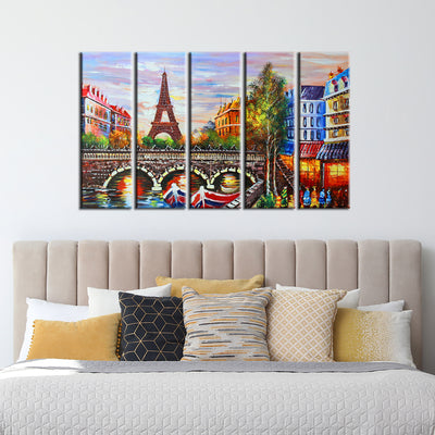 Eiffel Tower Sea View Canvas Wall Painting- With 5 Frames