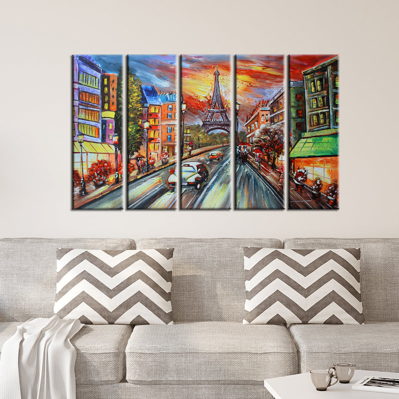 Paris Scenery Artistic Canvas Wall Painting- With 5 Frames