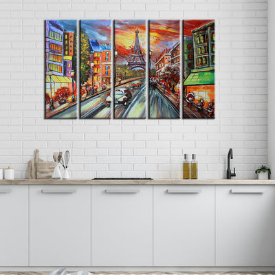 Paris Scenery Artistic Canvas Wall Painting- With 5 Frames