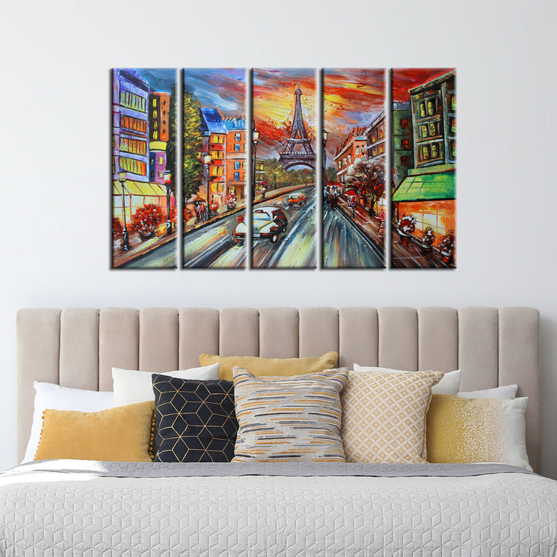 Paris Scenery Artistic Canvas Wall Painting- With 5 Frames