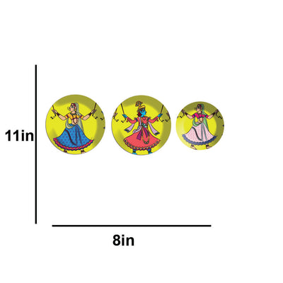 Dandiya Dancer In Madhubani Pattern Wall Plates Painting Set of Three
