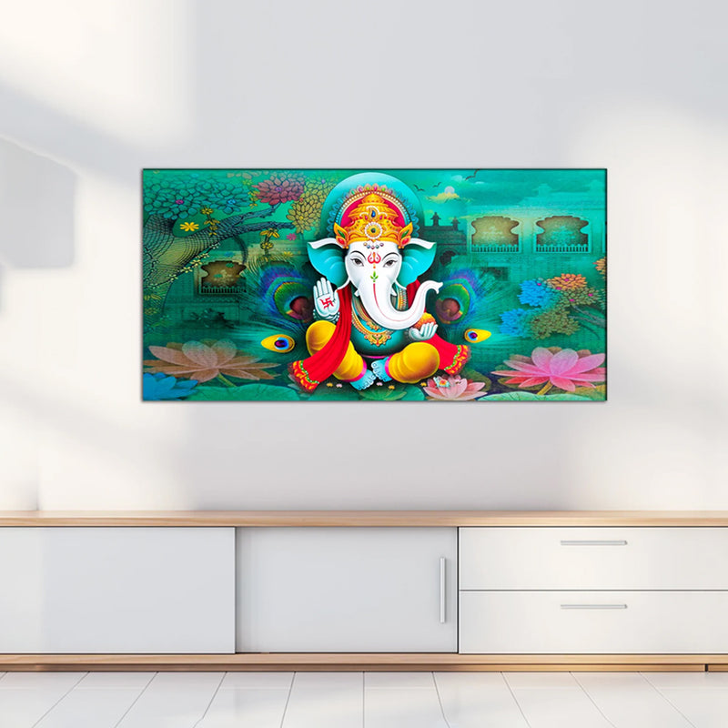 Blue Background Ganesha Canvas Wall Painting