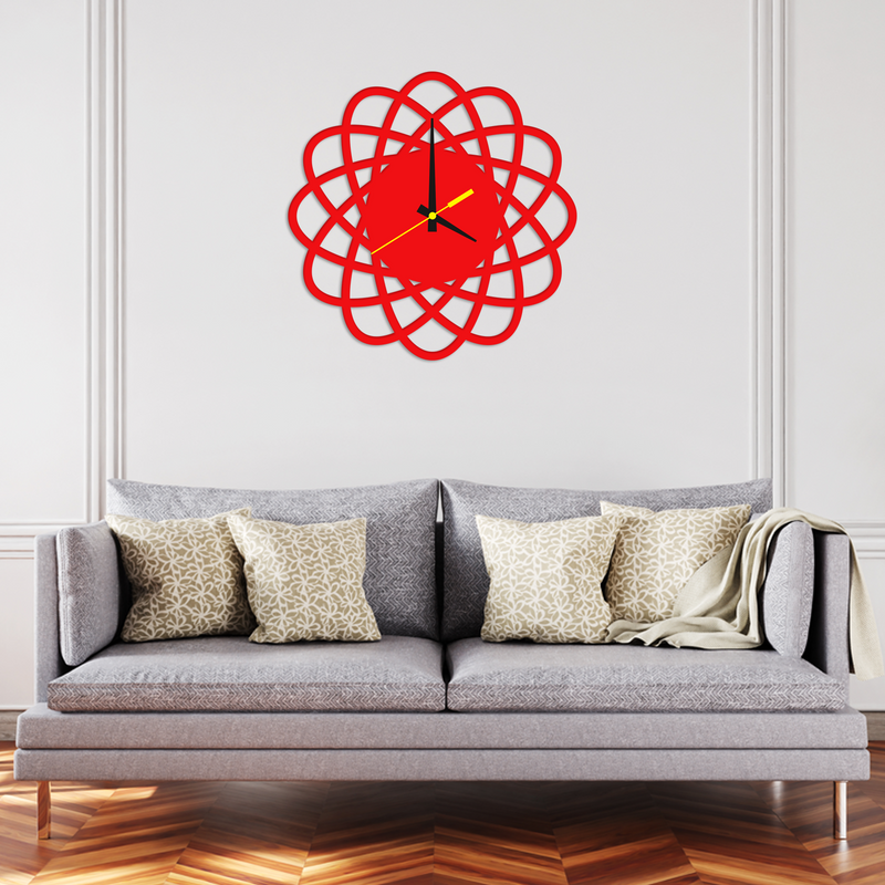 Beautiful Design Red Color Wooden Wall Clock