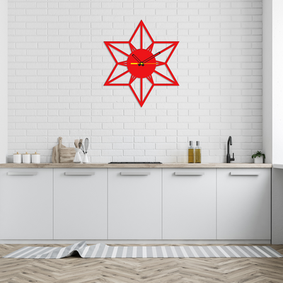 Beautiful Star Design Red Color Wooden Wall Clock