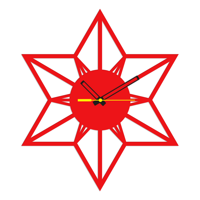 Beautiful Star Design Red Color Wooden Wall Clock