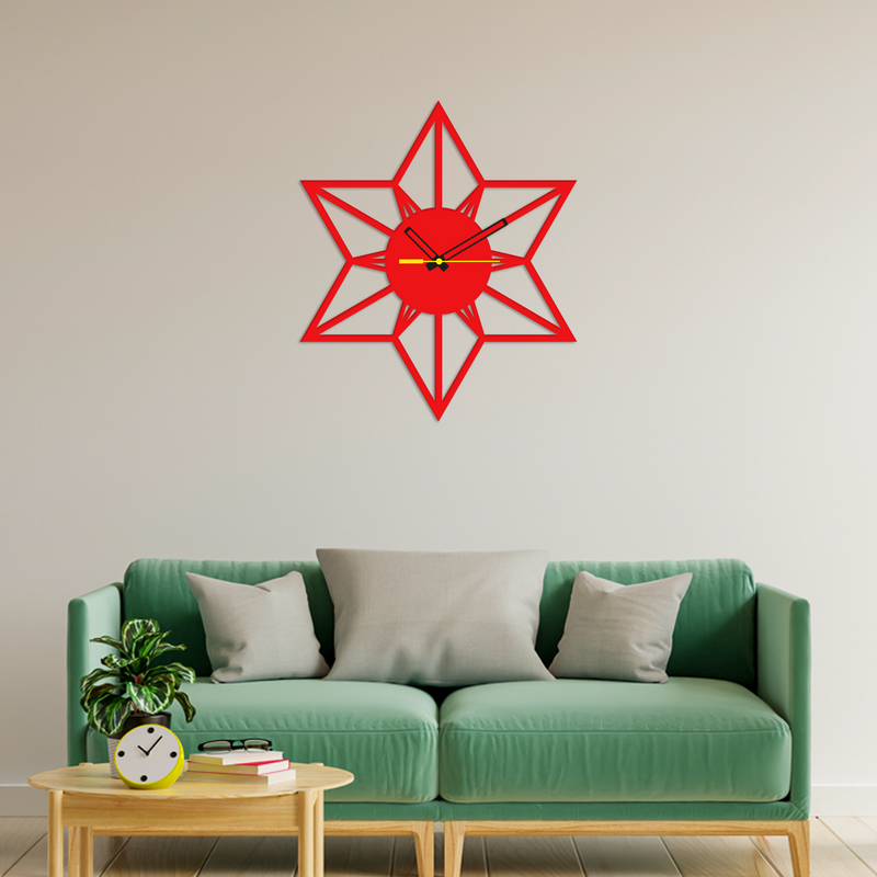 Beautiful Star Design Red Color Wooden Wall Clock