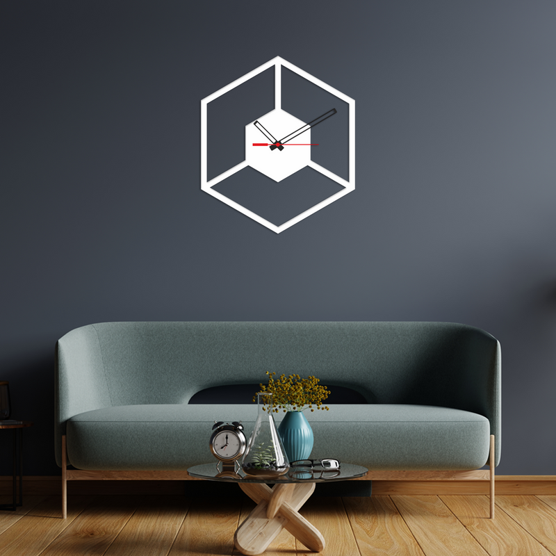 Geometric Shape White Color Wooden Wall Clock