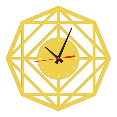 Hexagonal Design Golden Color Wooden Wall Clock