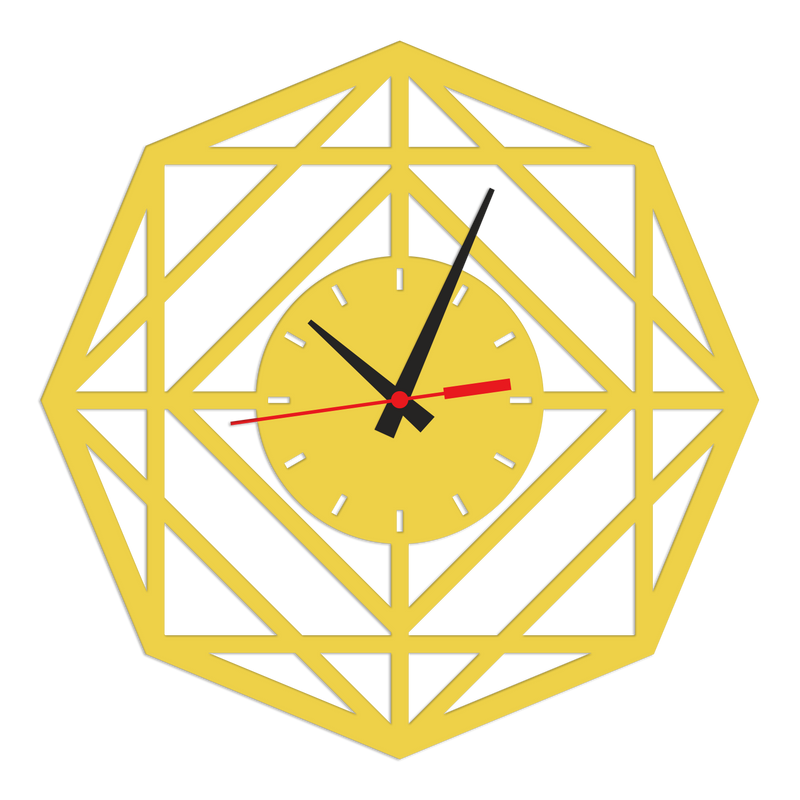 Hexagonal Design Golden Color Wooden Wall Clock