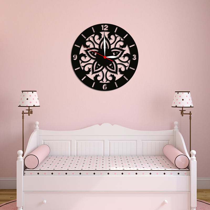 Mandala Silhouette Design Wood Analog Wall Clock