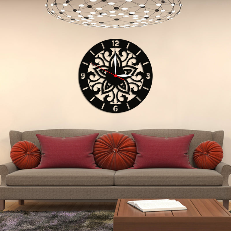 Mandala Silhouette Design Wood Analog Wall Clock